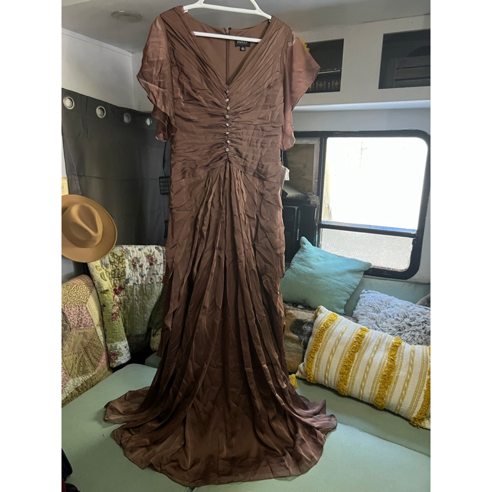 Women's Adrianna Papell Brown Ruched Maxi Dress Size 8